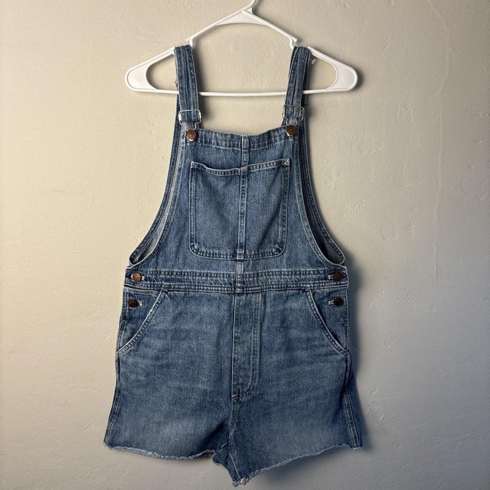 Madewell Denim Short Overalls Medium Wash Raw Hem Womens Small Dungarees